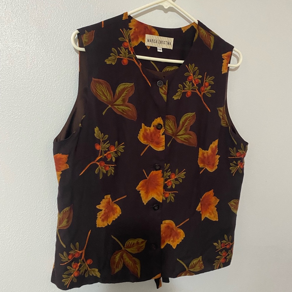 Marisa Christina vest size 14 leaf print button up